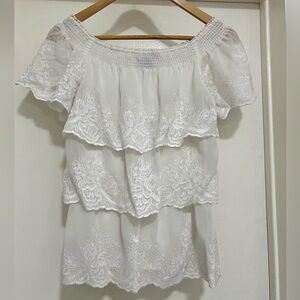White House Black Market White Ruffled Blouse